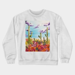 Colorful Desert Landscape, Modern Impressionism Cactus Artwork, Bright Colorful Desert, Desert Scape Crewneck Sweatshirt